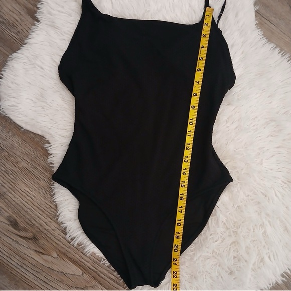 Aerie Swimsuit One Piece Small Pique Textured Solid Black VSCO Classic - Picture 9 of 13